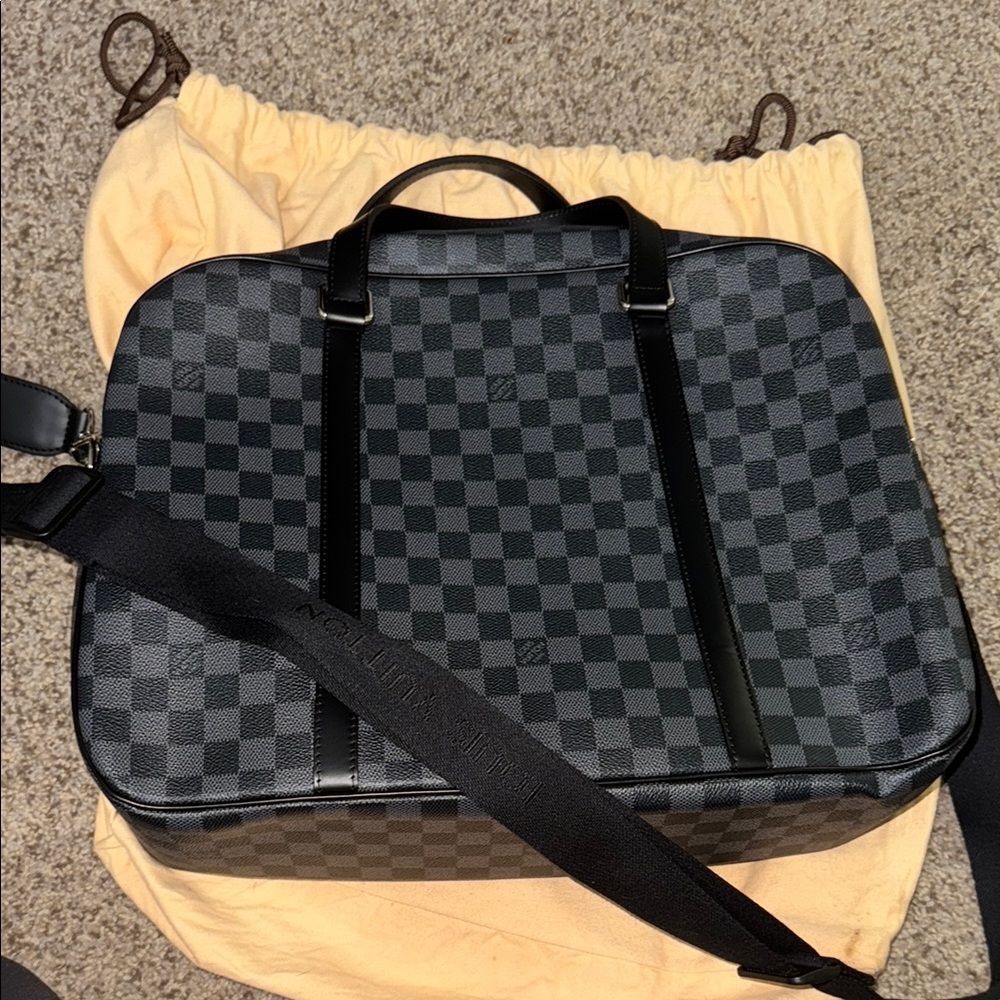Louis Vuitton Black Laptop Bag with Checkered Design
